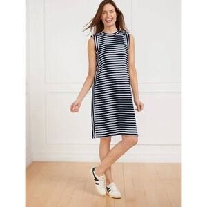 T by Talbots Dress Women 3X Sleeveless Knit Dress Navy Striped‎ Casual Coastal
